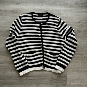 EFAN  XL stripe long sleeve cardigan preppy classic elegant